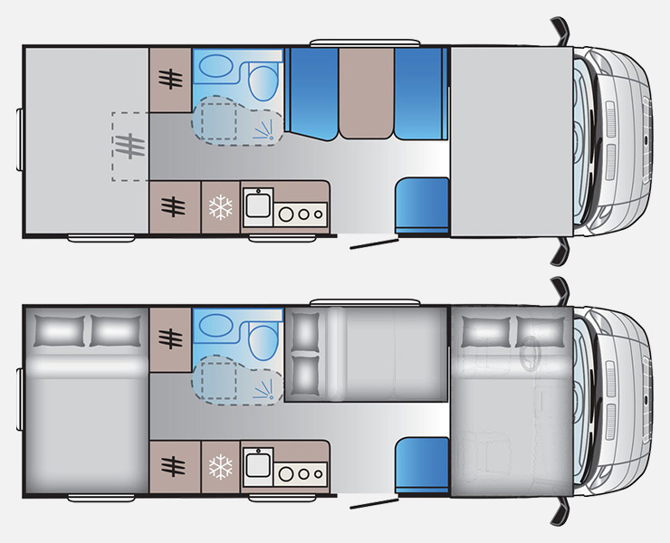 Notranja razporeditev avtodoma Adria A-Series A75 DP